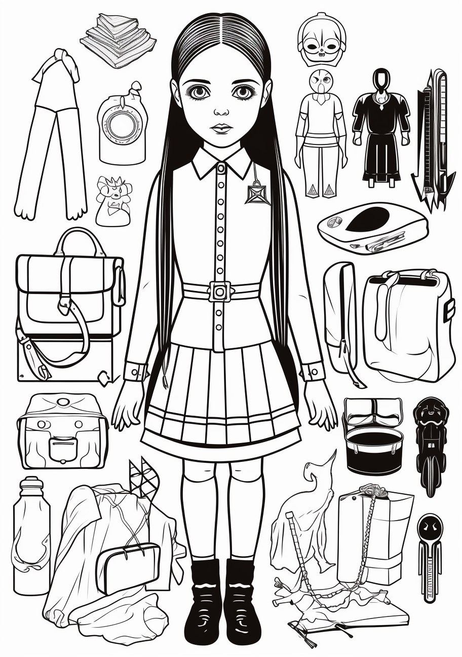 Wednesday Paper Doll Coloring Sheet