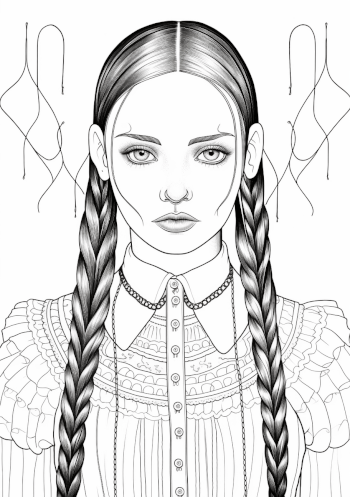 Wednesday Addams Coloring Sheet Pages for Kids and Adults