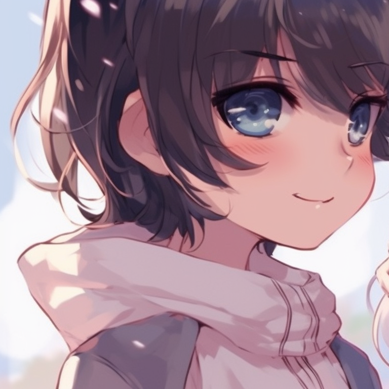 Short wavy brown hair anime girl pfp cute pastel outfit and