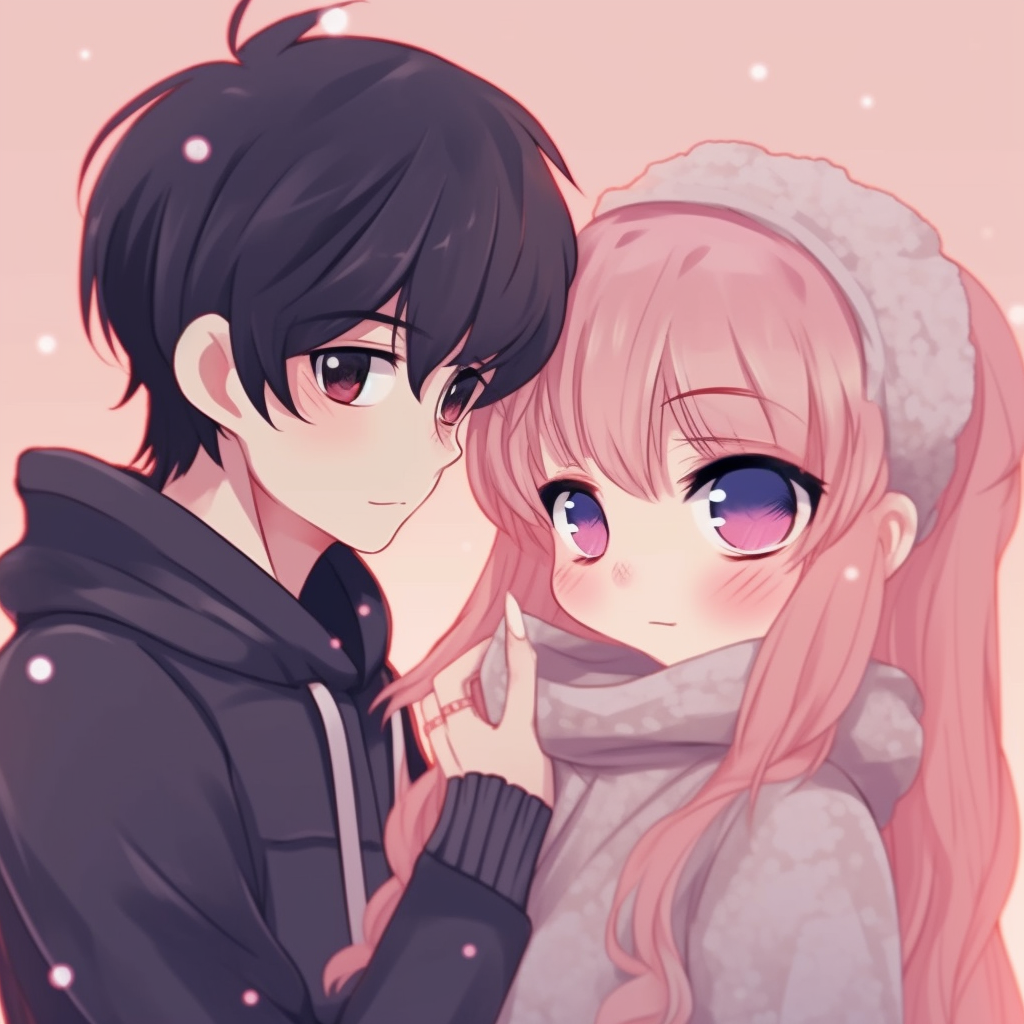 cute anime couple holding hands