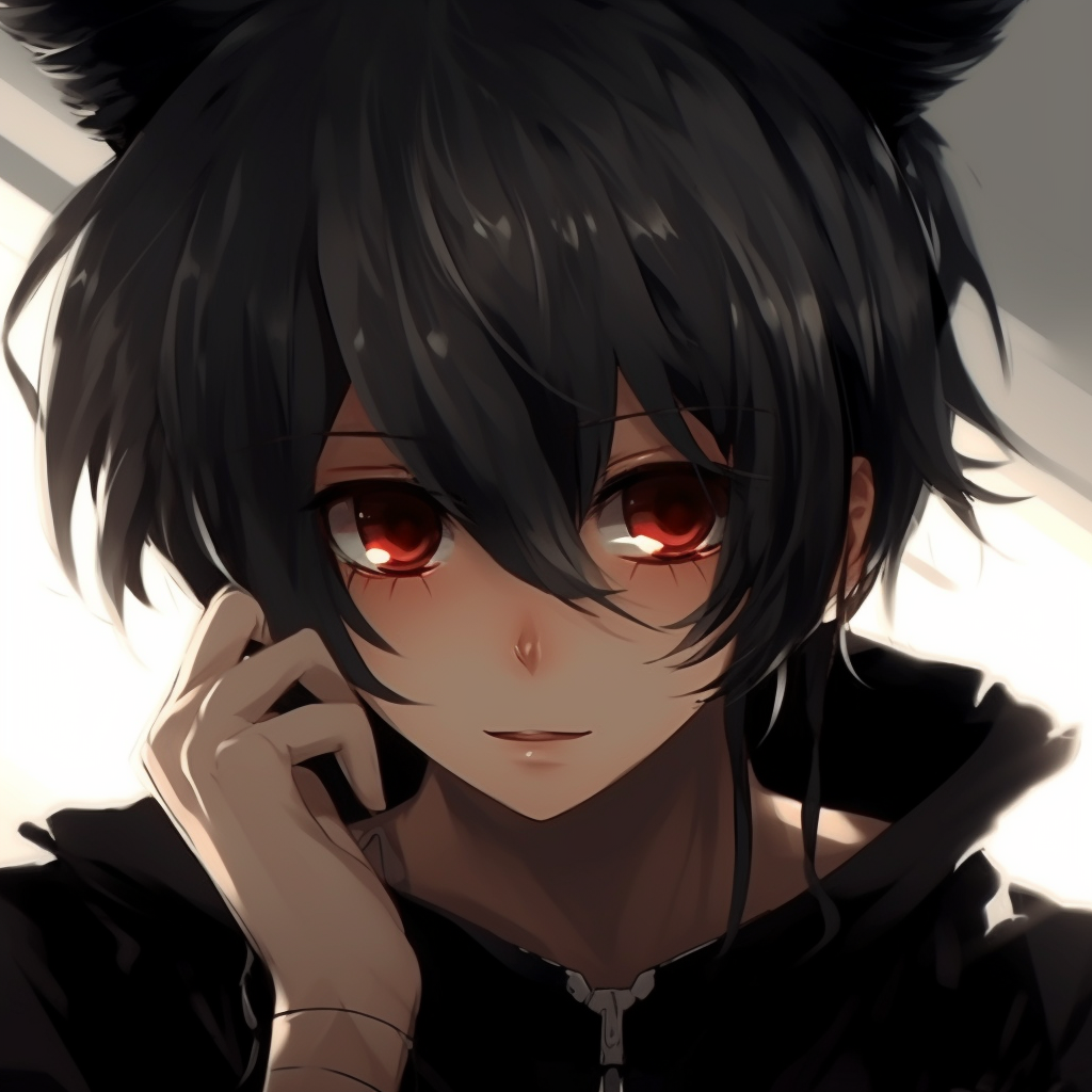 anime girl with black hair and cat ears