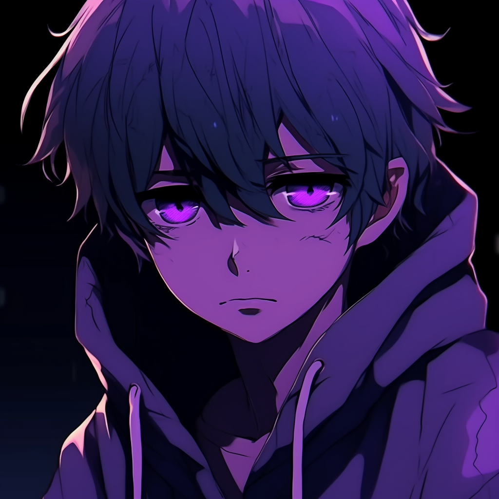 Anime guy with purple hair, purple eyes, and a purple jacket on Craiyon-demhanvico.com.vn