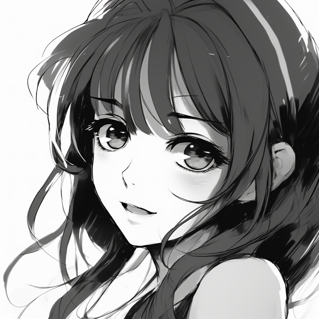 anime girl portrait profile, black and white sketch