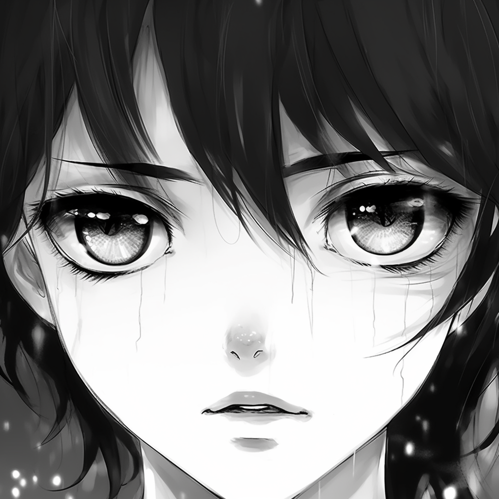 Black and White Anime Girl Portrait - anime pfp girl in black and