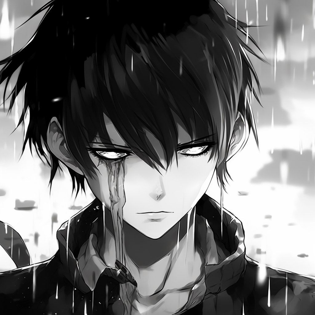 Solitary Anime Boy - black and white anime boy profile picture