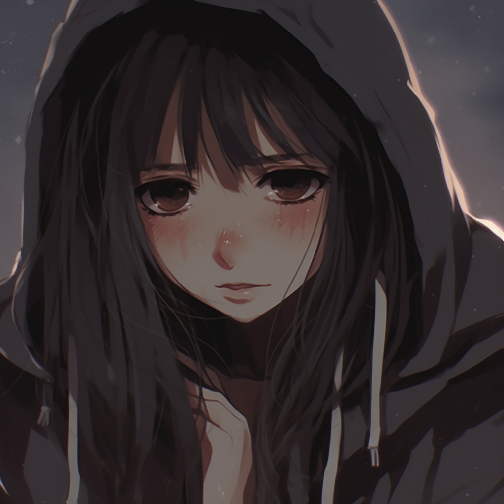 Anime Girl With Dark Hair Under The Rain Background, Depression