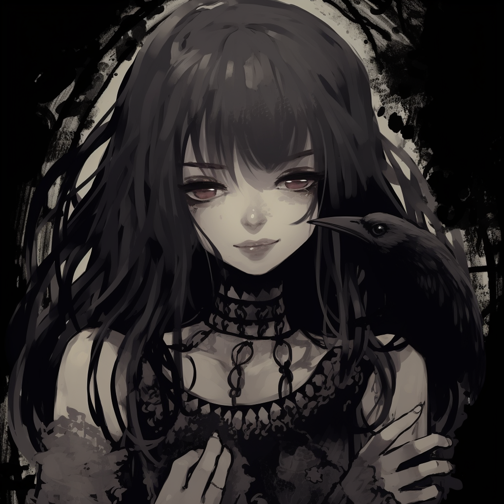 Monochrome Image of a Beautiful Gothic Anime Girl with Long Black Hair and  Butterflies on the Background Stock Illustration - Illustration of  mysterious, young: 281787262