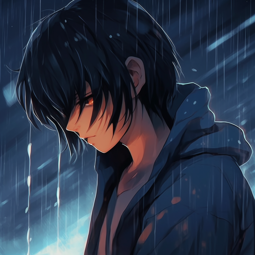 Anime Girl With Dark Hair Under The Rain Background, Depression