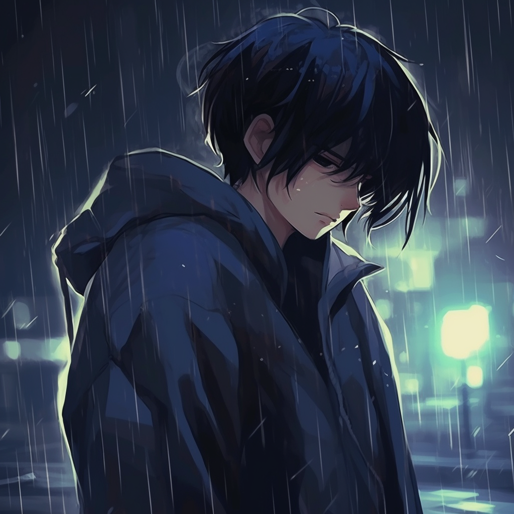Premium Vector | Anime young boy with sad face dark tones vector  illustration