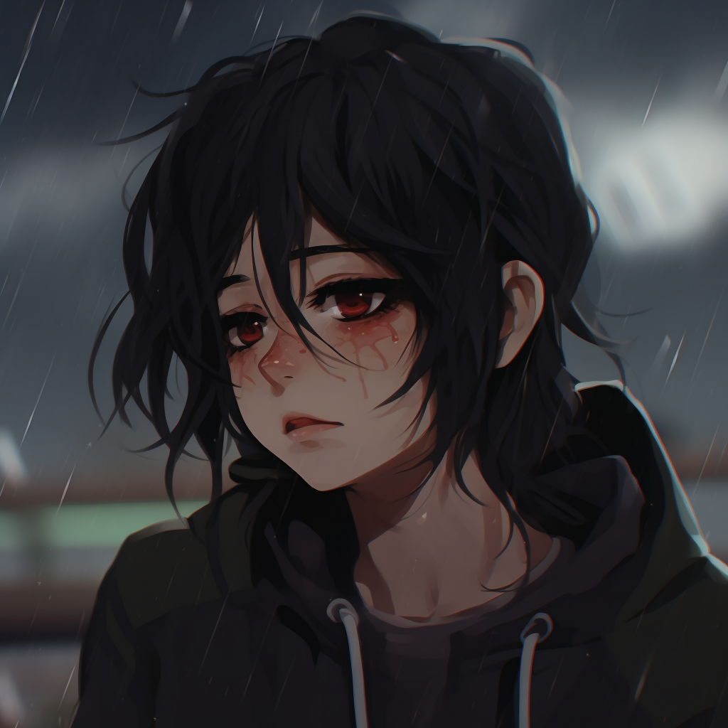 Sad Anime Girl And Boy In The Rain