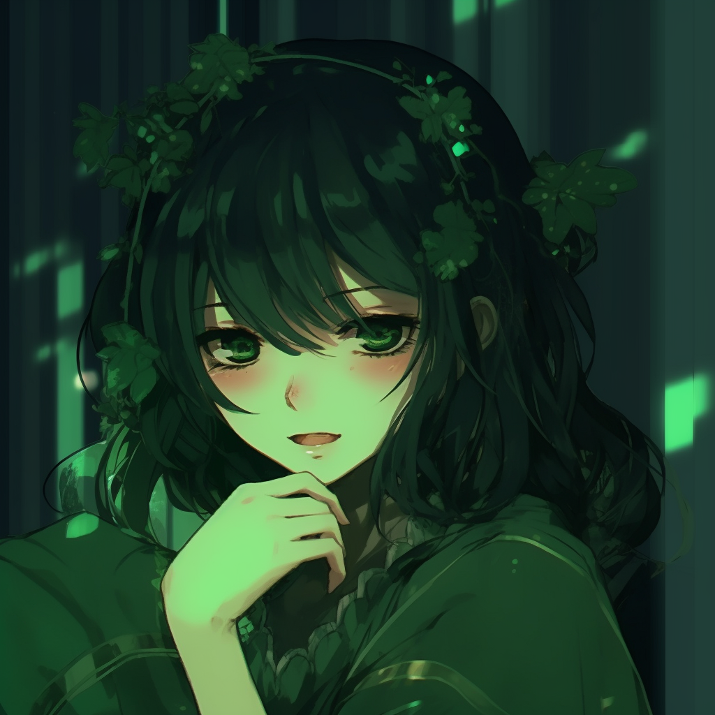 Anime Girl With Curly Black Hair And Green Eyes