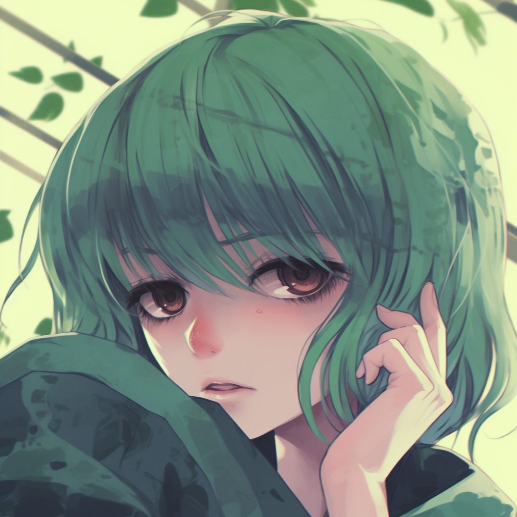 HD Green Long Anime Girl Hair PNG