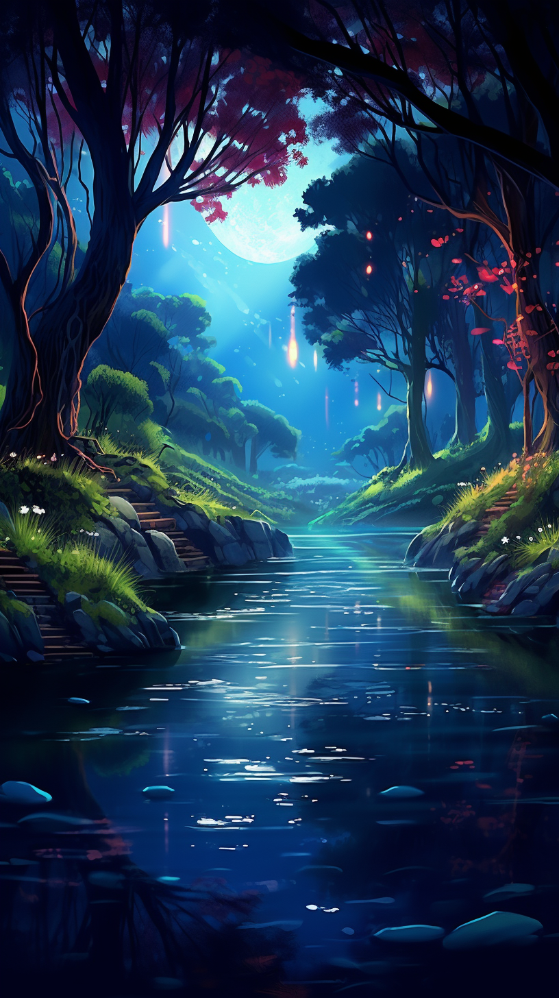 Download wallpaper 1366x768 anime, surreal, lake, fishes, tablet, laptop,  1366x768 hd background, 27676