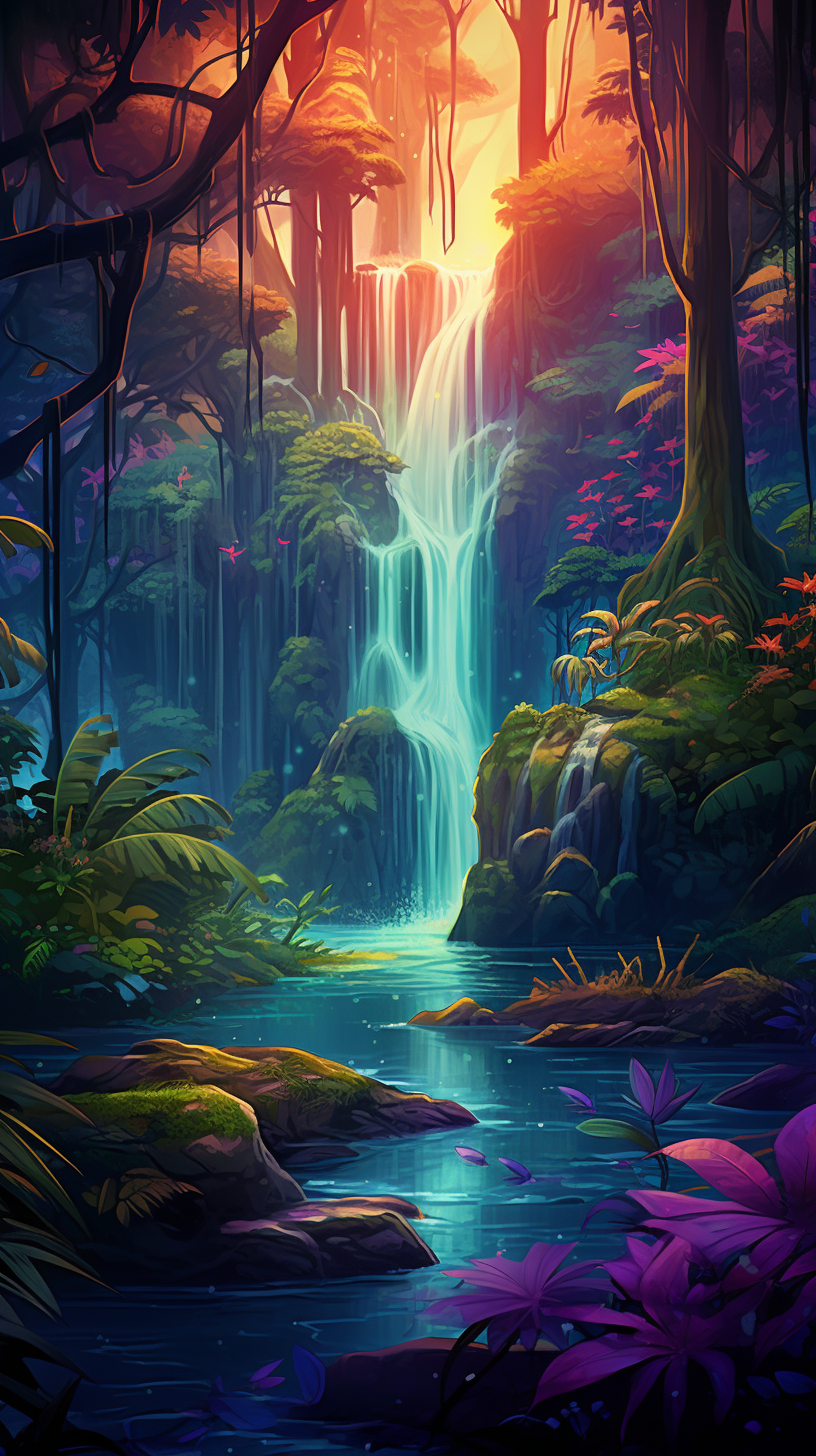 Large Image Anime With A Waterfall In The Middle Of City Backgrounds | JPG  Free Download - Pikbest